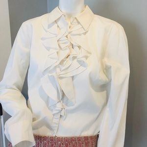 Michael Kors White Ruffle Button Down Blouse